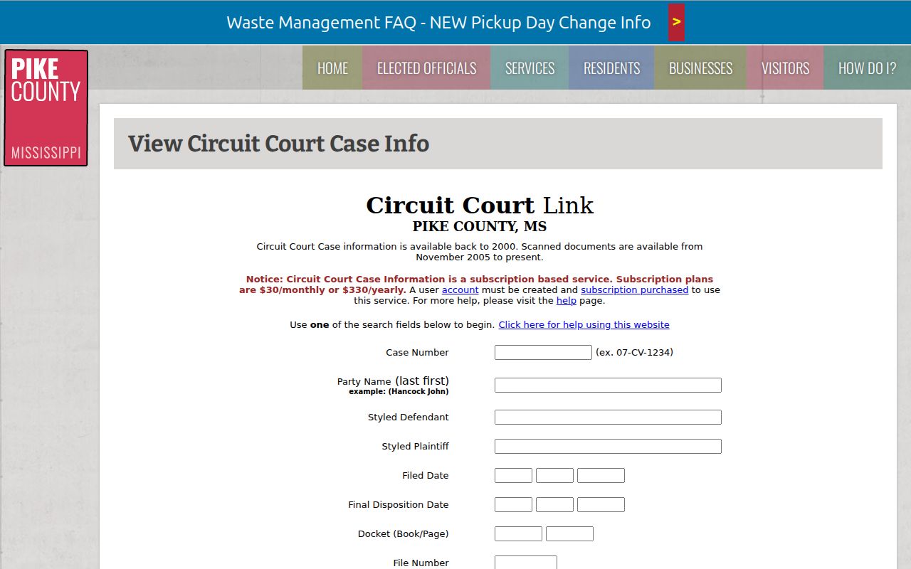 Pike County case lookup Circuit Court case-information wrapper