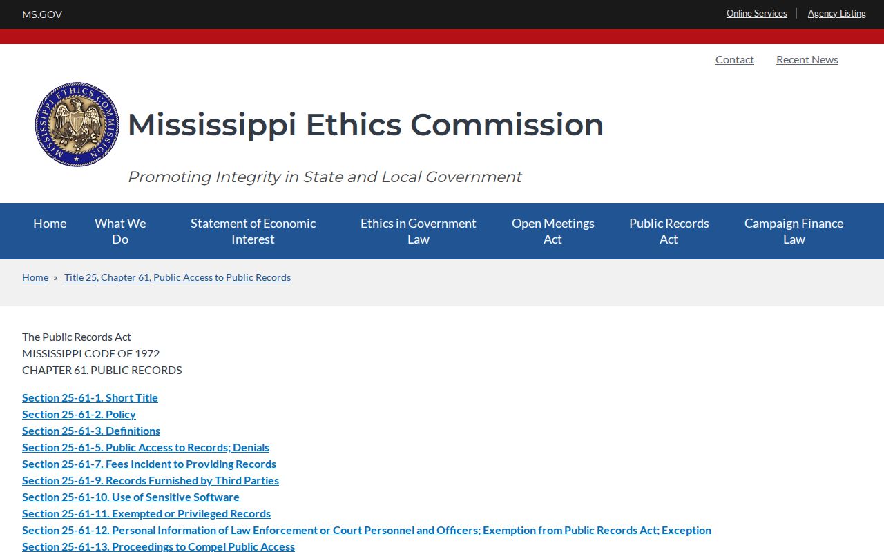 Pike County court record access under Mississippi Public Records Act guidance