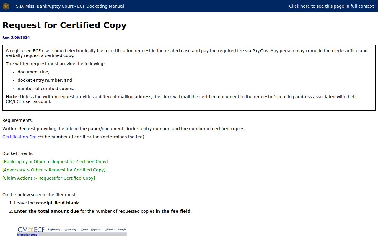 Pike County court record comparison with federal certified-copy instructions