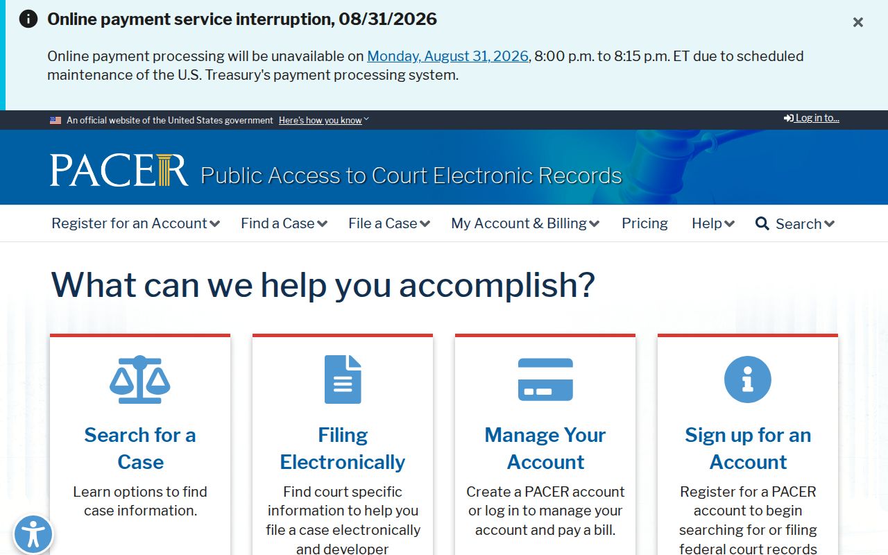 Pike County court docket research showing official PACER federal access