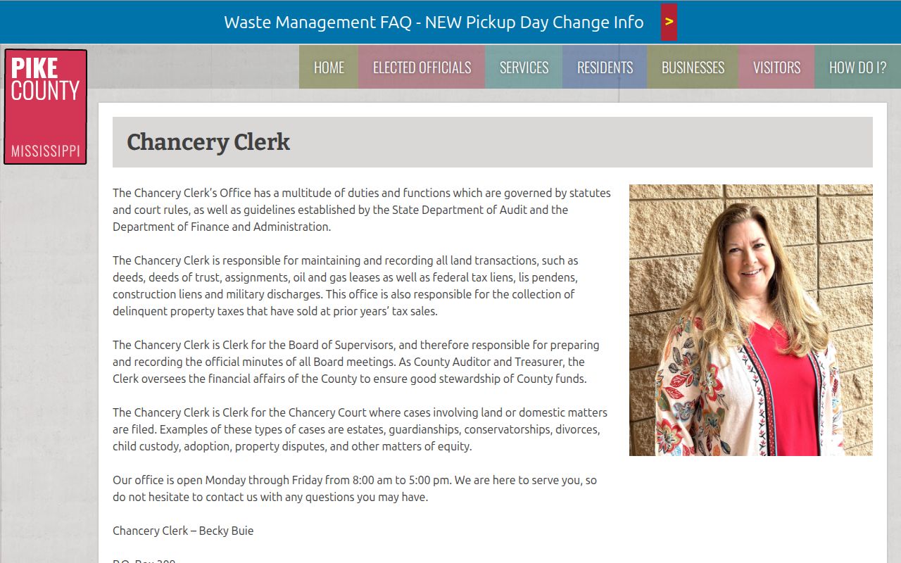 Pike County Chancery court docket clerk information